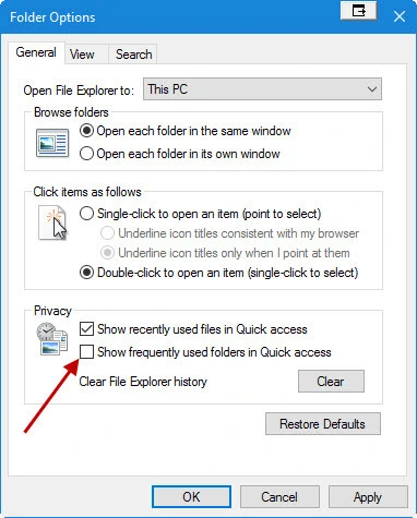 Disable Quick Access Windows 10